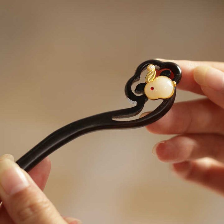 Buddha Stones Pomyślna Chmura Sandałowiec Królik Ochrona Spinka Do Włosów