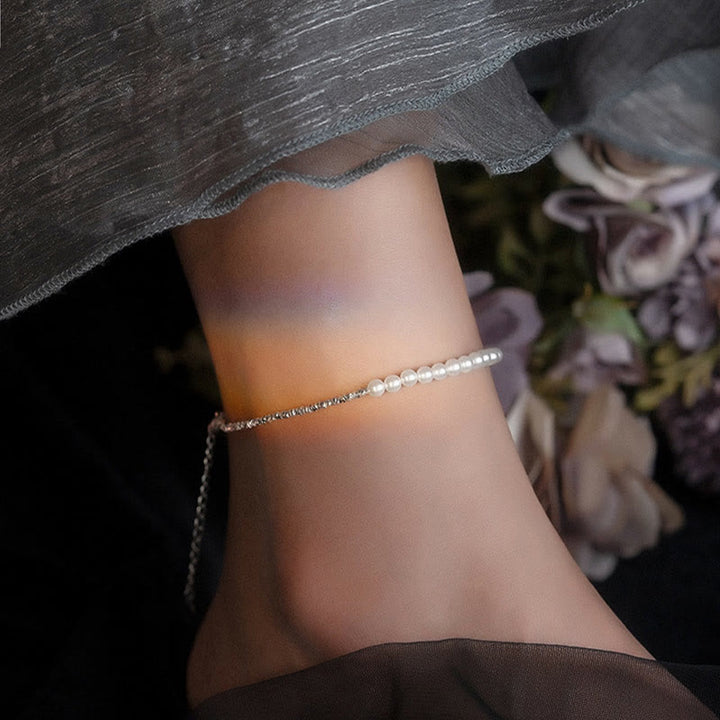 Bransoletka ochronna na kostkę z Buddha Stones 925 ze srebra próby 925 z perłowymi koralikami - image 1