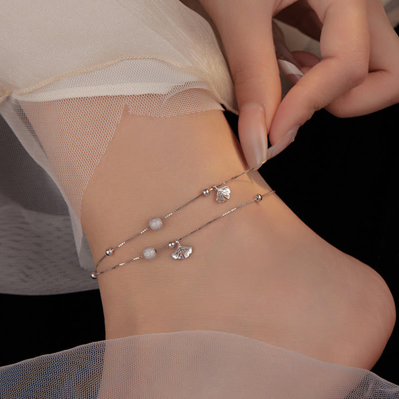 Bransoletka ochronna na kostkę z podwójnymi warstwami liści miłorzębu Buddha Stones ze srebra próby 925 - image 5