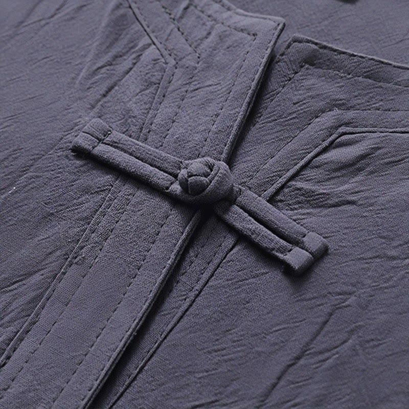 Buddha Stones 2 szt. Prosty design Chiński Żaba-Guzik Koszula Ściągana Sznurkiem Szerokie Spodnie Z Kieszeniami Męski Zestaw Tkanin Medytacyjnych - image 10