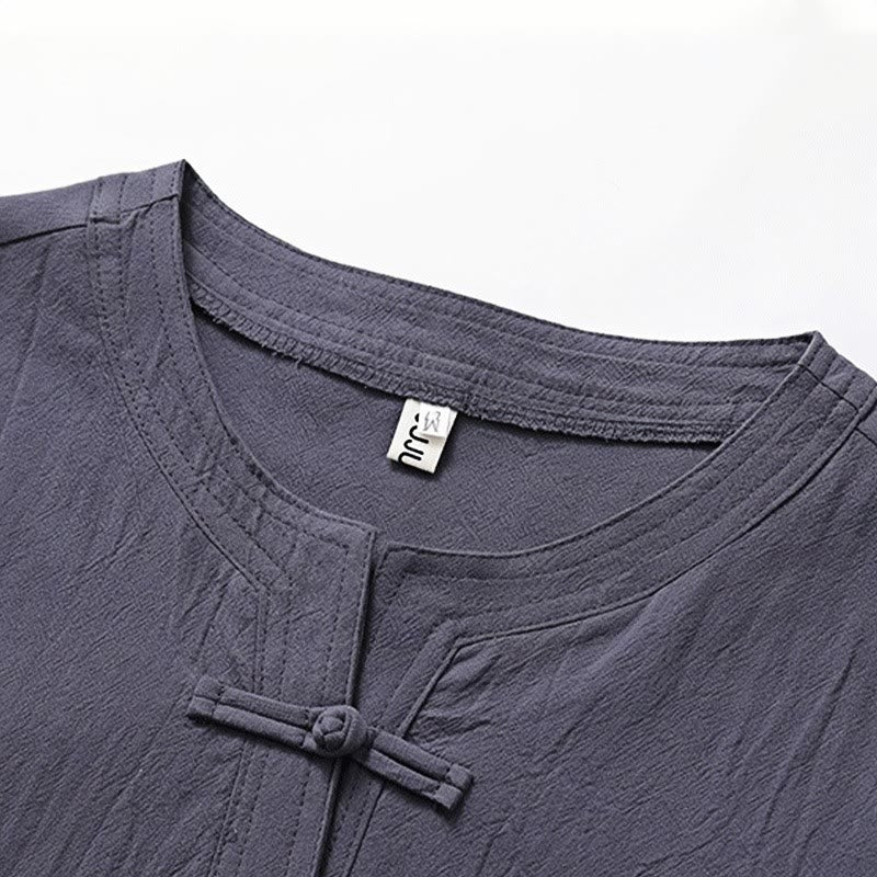 Buddha Stones 2 szt. Prosty design Chiński Żaba-Guzik Koszula Ściągana Sznurkiem Szerokie Spodnie Z Kieszeniami Męski Zestaw Tkanin Medytacyjnych - image 9