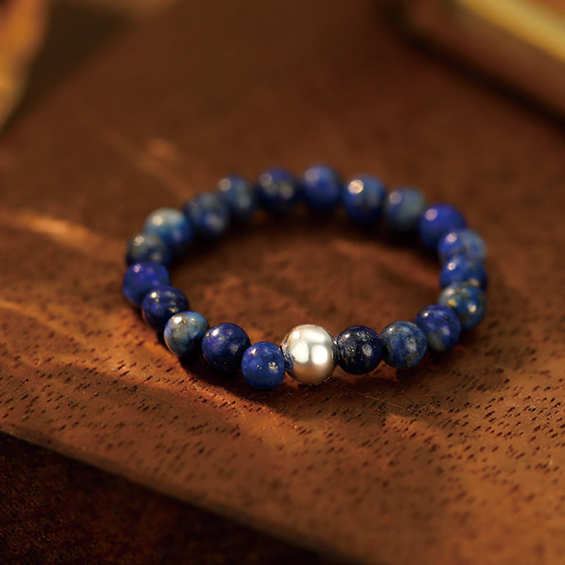 Buddha Stones 925 Srebro Kryształowe Koraliki Biały Jade Czarny Onyks Błogosławieństwo Elastyczny Pierścień