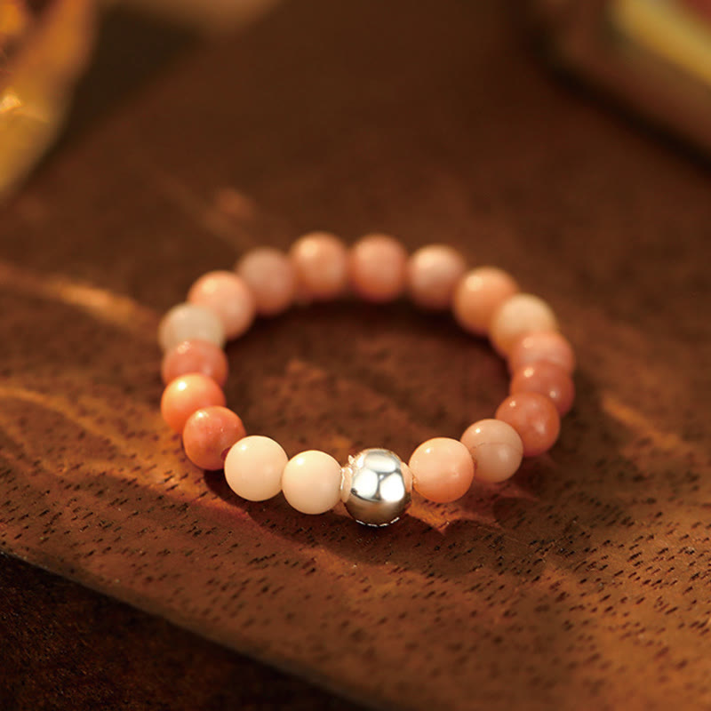 Buddha Stones 925 Srebro Kryształowe Koraliki Biały Jade Czarny Onyks Błogosławieństwo Elastyczny Pierścień