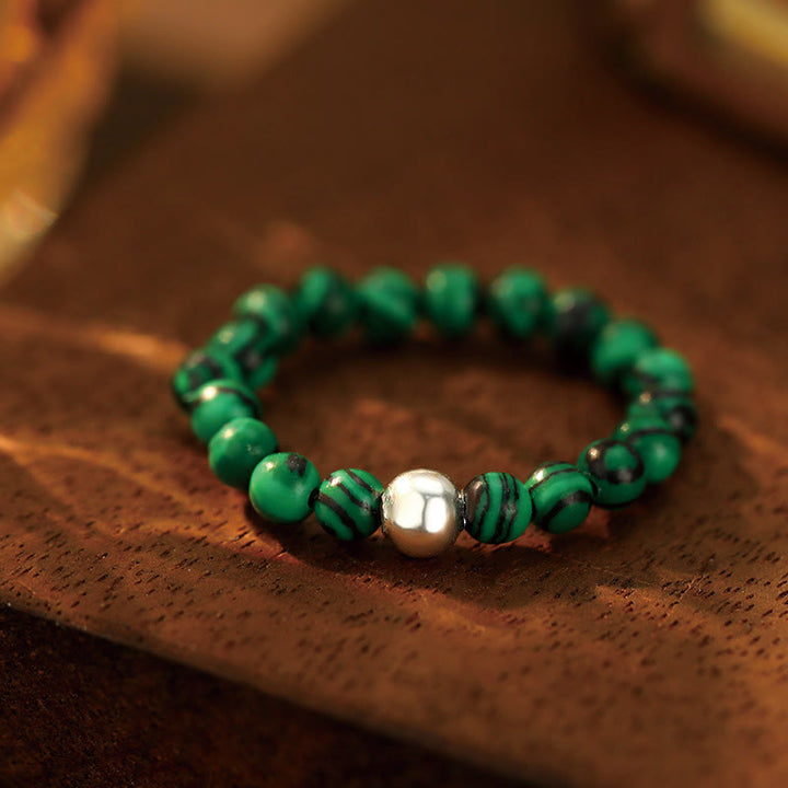 Buddha Stones 925 Srebro Kryształowe Koraliki Biały Jade Czarny Onyks Błogosławieństwo Elastyczny Pierścień