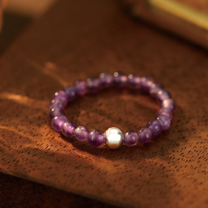 Buddha Stones 925 Srebro Kryształowe Koraliki Biały Jade Czarny Onyks Błogosławieństwo Elastyczny Pierścień