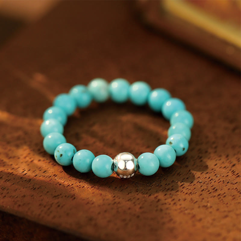 Buddha Stones 925 Srebro Kryształowe Koraliki Biały Jade Czarny Onyks Błogosławieństwo Elastyczny Pierścień