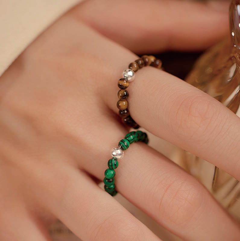 Buddha Stones 925 Srebro Kryształowe Koraliki Biały Jade Czarny Onyks Błogosławieństwo Elastyczny Pierścień