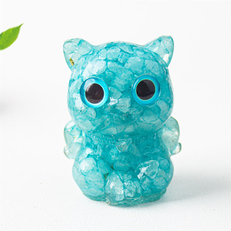 Buddha Stones Uroczy Kot Lazuryt Ametyst Czarny Obsydian Akwamaryn Kryształ Żywica Pozytywna Dekoracja Domu - Akwamaryn 5,5*4,5*3,5 cm - image 12