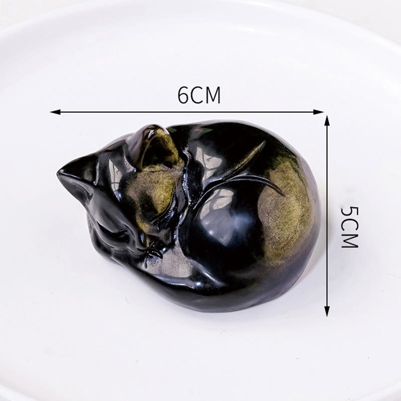 Buddha Stones Naturalny Złoty Połysk Obsydian Śpiący Kot Statuetka Dekoracja Domu - image 6