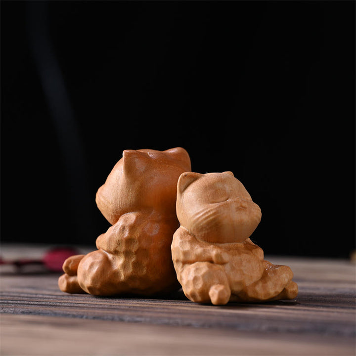 Buddha Stones Mini Uroczy Siedzący Kot Sandałowy Ochrona Dekoracja Domu - image 4