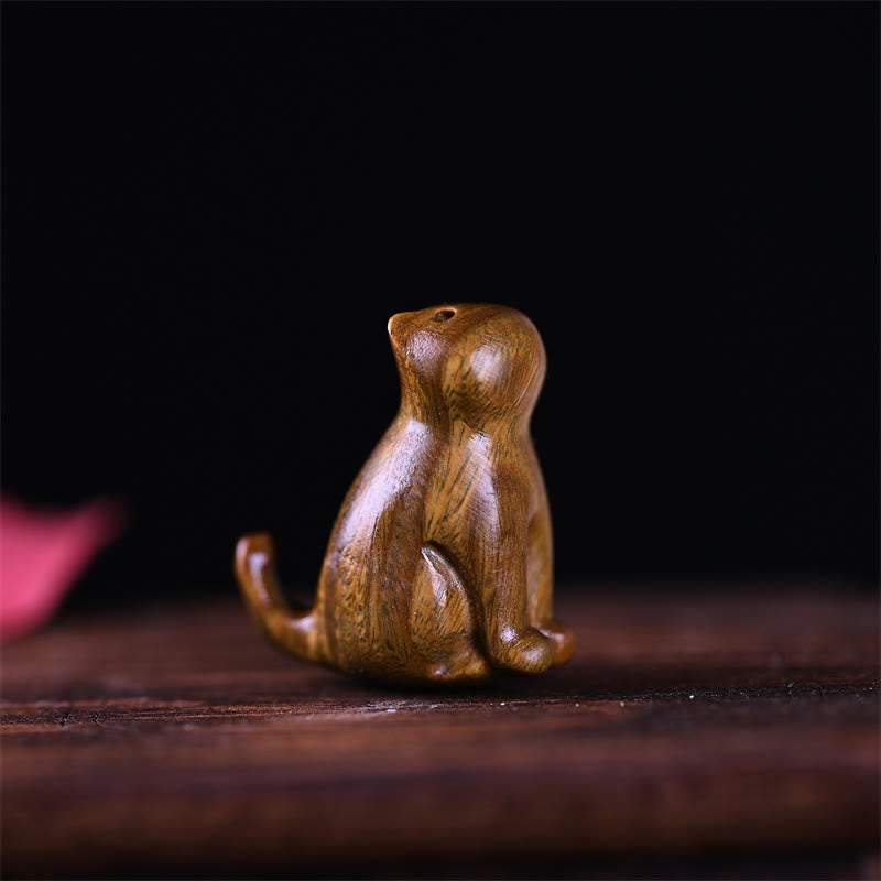 Buddha Stones Małe Liście Czerwone Drzewo Sandałowe Drewno Hebanowe Drzewo Sandałowe Zielone Drzewo Sandałowe Szczęśliwy Mini Kot Jeleń Uspokajający Telefon Wiszący Dekoracja - Zielony kot sandałowy 3,2*2,8*1,6 cm - image 11