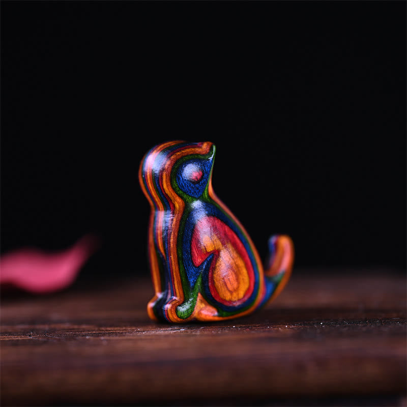 Buddha Stones Małe Liście Czerwone Drzewo Sandałowe Drewno Hebanowe Drzewo Sandałowe Zielone Drzewo Sandałowe Szczęśliwy Mini Kot Jeleń Uspokajający Telefon Wiszący Dekoracja - Tęczowy Kot 3,2*2,8*1,6 cm - image 2