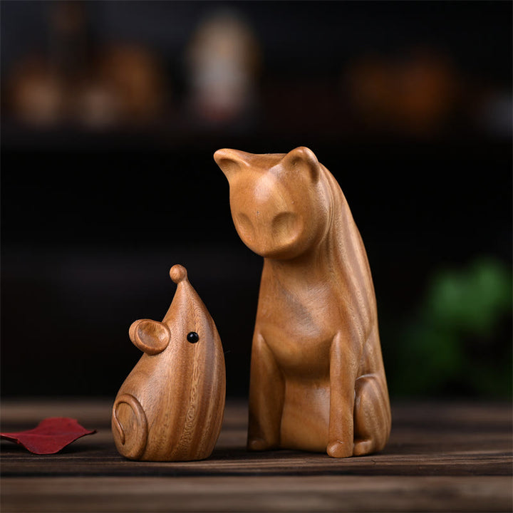 Buddha Stones Mały Kot Mysz Zielony Sandałowiec Afrykański Czerwony Palisander Pokój Dekoracja Domu - Zielony kot i mysz sandałowe 9*4*4cm - image 1