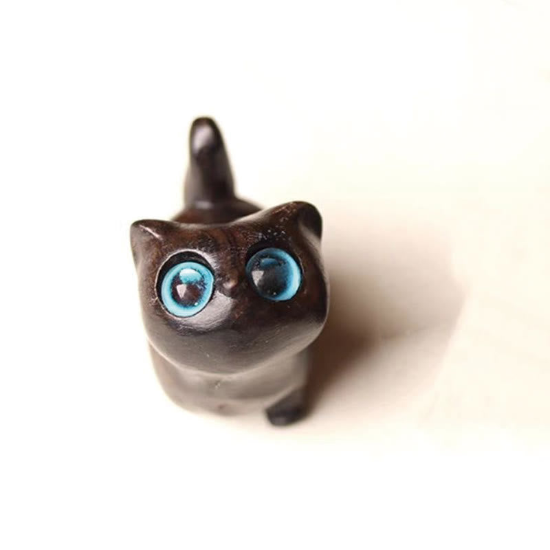 Buddha Stones Zielone drzewo sandałowe Drewno hebanowe Drzewo sandałowe Małe liście Czerwone drzewo sandałowe Miniaturowa dekoracja pokoju Lucky Cat - Hebanowe drewno, niebieskie oczy - image 10