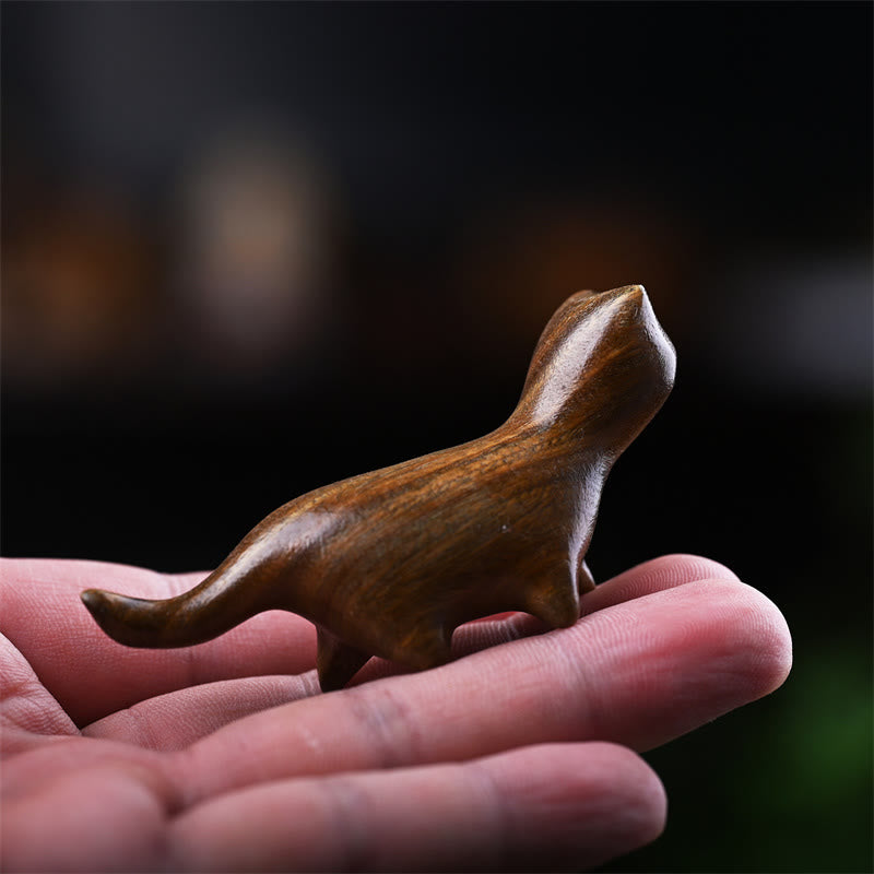 Buddha Stones Zielone drzewo sandałowe Małe liście Czerwone drzewo sandałowe Drewno hebanowe Drewno tęczowe Szczęśliwy mini kot chodzący pozytywna dekoracja - Zielony kot sandałowy 7,3*2*3,3 cm - image 2