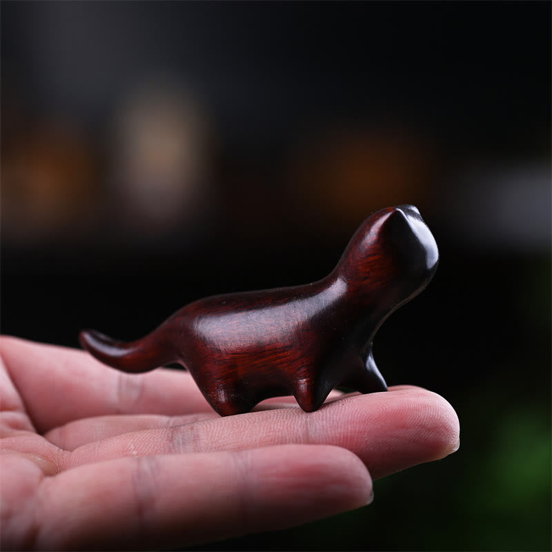 Buddha Stones Zielone drzewo sandałowe Małe liście Czerwone drzewo sandałowe Drewno hebanowe Drewno tęczowe Szczęśliwy mini kot chodzący pozytywna dekoracja - Mały liść czerwonego drzewa sandałowego Kot 7,3*2*3,3 cm - image 12