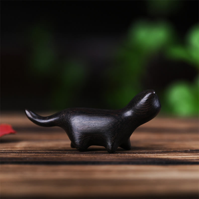 Buddha Stones Zielone drzewo sandałowe Małe liście Czerwone drzewo sandałowe Drewno hebanowe Drewno tęczowe Szczęśliwy mini kot chodzący pozytywna dekoracja - image 9