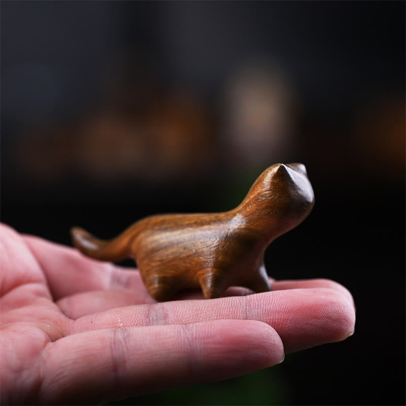 Buddha Stones Zielone drzewo sandałowe Małe liście Czerwone drzewo sandałowe Drewno hebanowe Drewno tęczowe Szczęśliwy mini kot chodzący pozytywna dekoracja - image 3