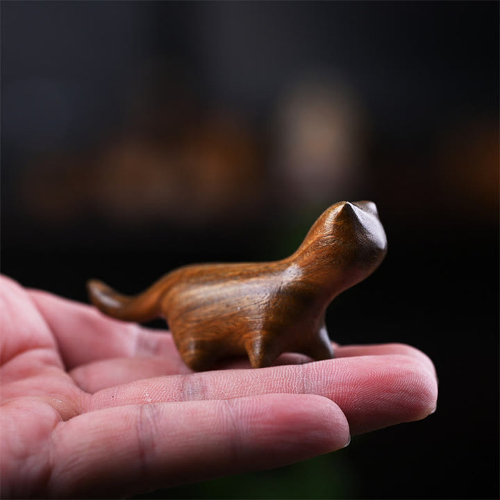 Buddha Stones Zielone drzewo sandałowe Małe liście Czerwone drzewo sandałowe Drewno hebanowe Drewno tęczowe Szczęśliwy mini kot chodzący pozytywna dekoracja - image 3