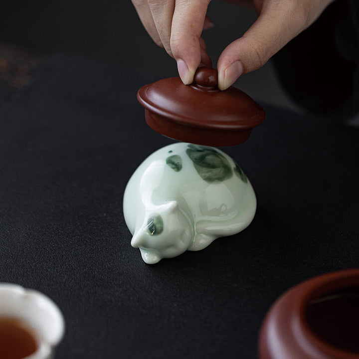 Buddha Stones Miniaturowe Szczęśliwe Słodkie Plamki Stojący Kot Śpiący Kociak Ceramiczna Figurka Dekoracja - image 22