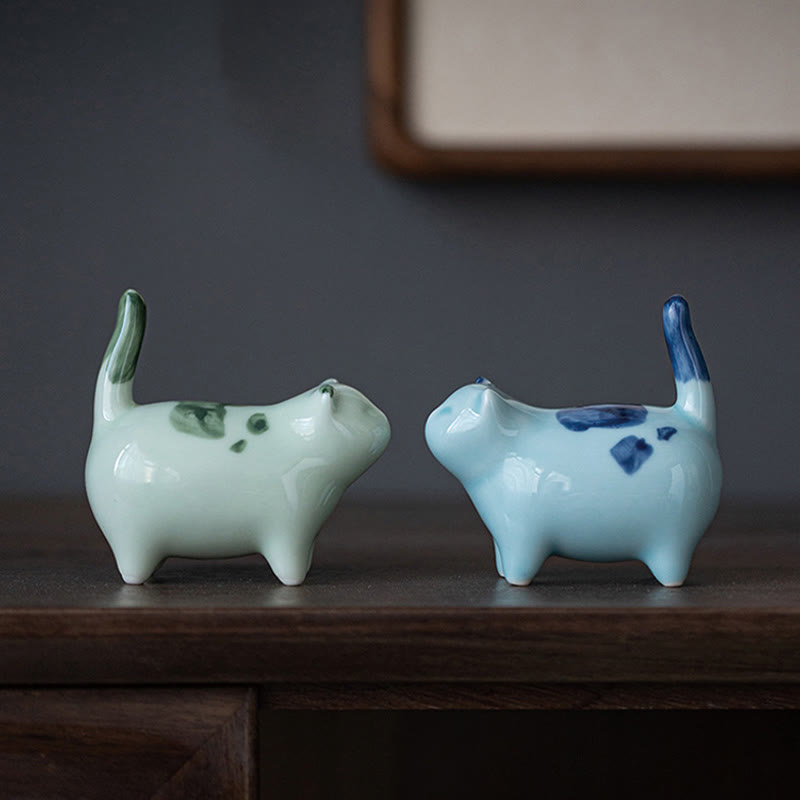 Buddha Stones Miniaturowe Szczęśliwe Słodkie Plamki Stojący Kot Śpiący Kociak Ceramiczna Figurka Dekoracja - image 15