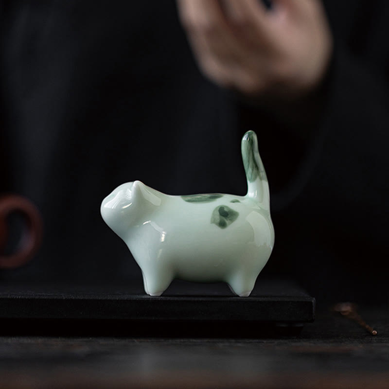 Buddha Stones Miniaturowe Szczęśliwe Słodkie Plamki Stojący Kot Śpiący Kociak Ceramiczna Figurka Dekoracja - image 2