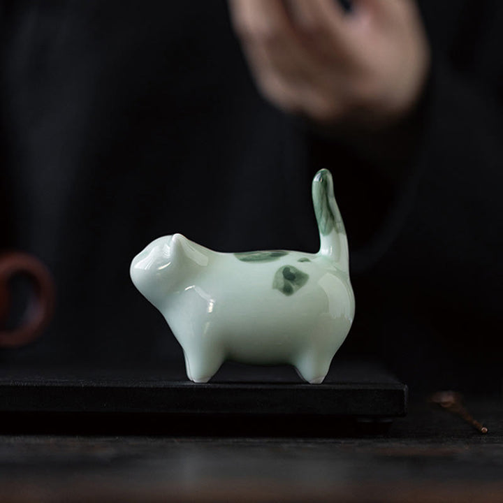 Buddha Stones Miniaturowe Szczęśliwe Słodkie Plamki Stojący Kot Śpiący Kociak Ceramiczna Figurka Dekoracja - image 2