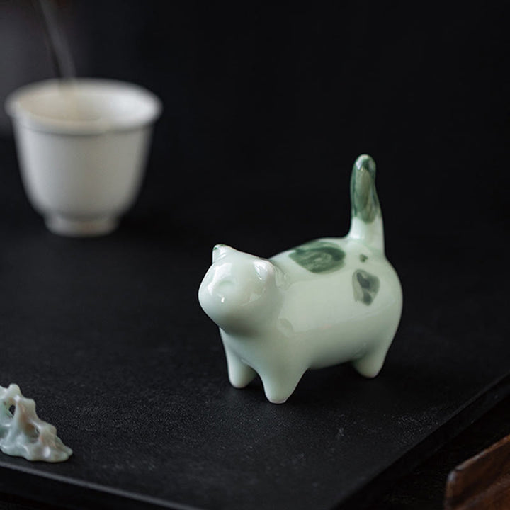 Buddha Stones Miniaturowe Szczęśliwe Słodkie Plamki Stojący Kot Śpiący Kociak Ceramiczna Figurka Dekoracja - image 6