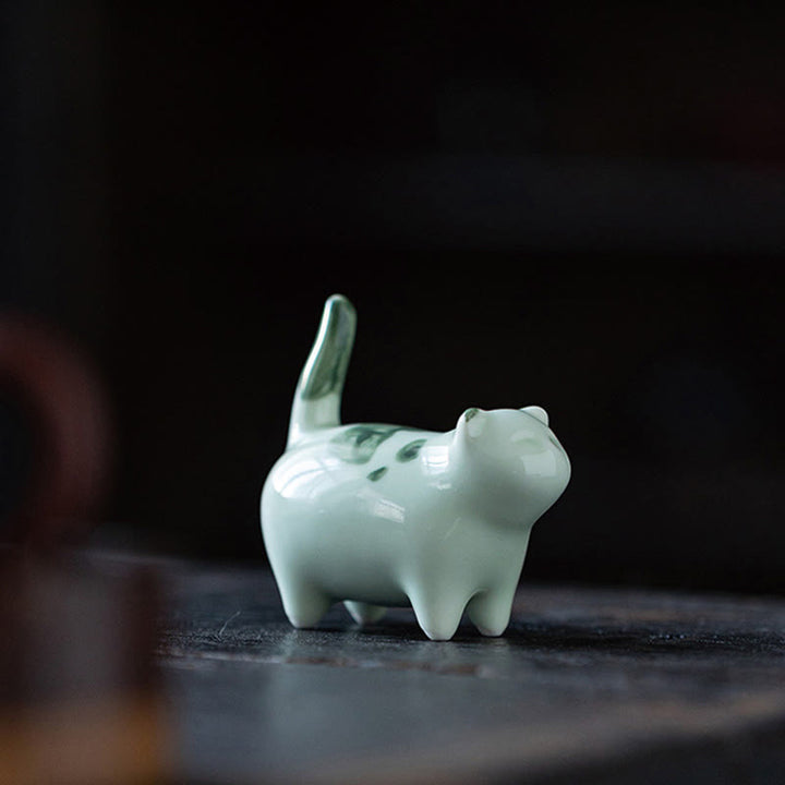 Buddha Stones Miniaturowe Szczęśliwe Słodkie Plamki Stojący Kot Śpiący Kociak Ceramiczna Figurka Dekoracja - image 7