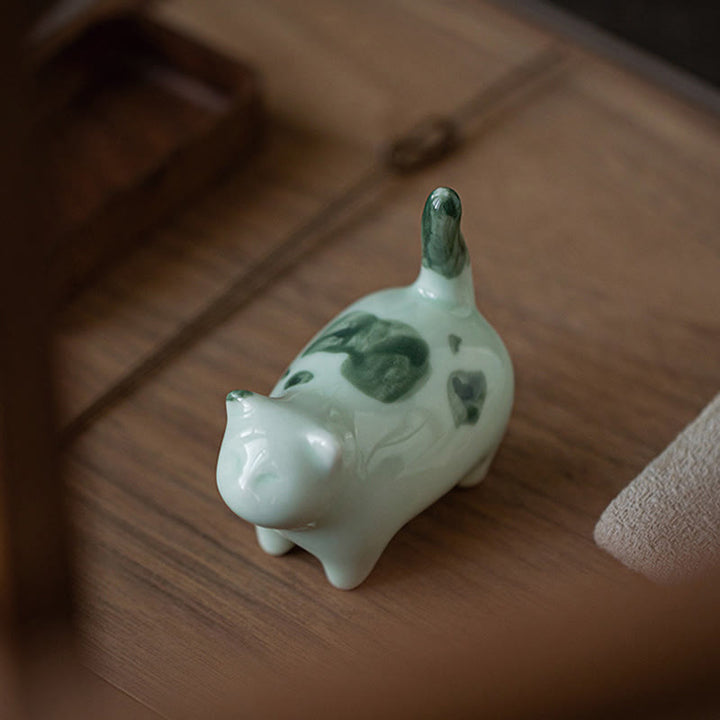 Buddha Stones Miniaturowe Szczęśliwe Słodkie Plamki Stojący Kot Śpiący Kociak Ceramiczna Figurka Dekoracja - image 8