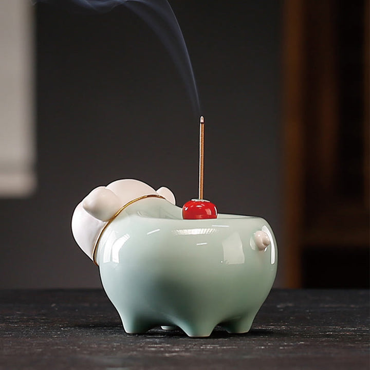 Buddha Stones Ceramiczna Mała Świnka Błogosławieństwo Kadzielnica Kadzielnica