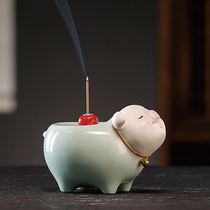 Buddha Stones Ceramiczna Mała Świnka Błogosławieństwo Kadzielnica Kadzielnica