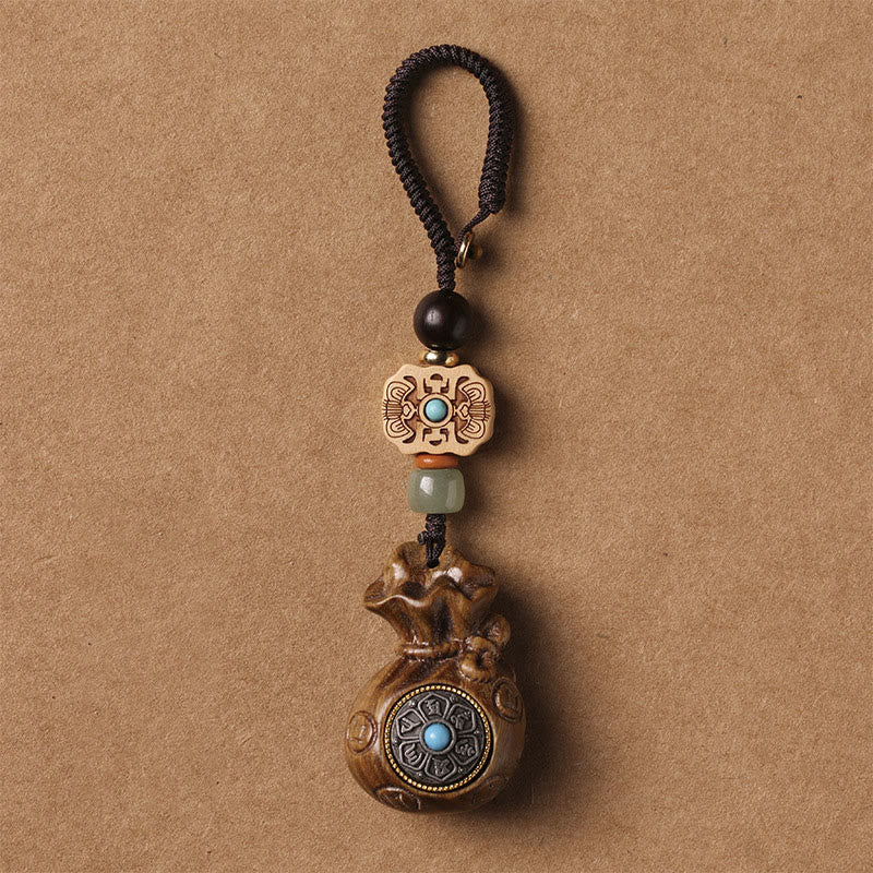 Buddha Stones Sandałowe Małe Liście Czerwone Drzewo Sandałowe Zielone Drzewo Sandałowe Om Mani Padme Hum Spokojny Brelok Telefon Wiszący Dekoracja