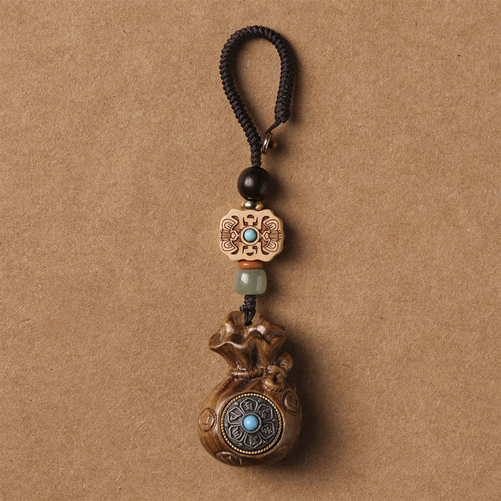 Buddha Stones Sandałowe Małe Liście Czerwone Drzewo Sandałowe Zielone Drzewo Sandałowe Om Mani Padme Hum Spokojny Brelok Telefon Wiszący Dekoracja