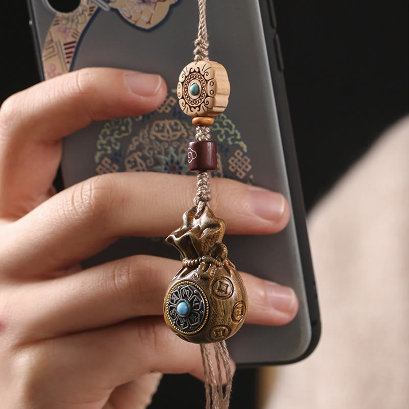 Buddha Stones Sandałowe Małe Liście Czerwone Drzewo Sandałowe Zielone Drzewo Sandałowe Om Mani Padme Hum Spokojny Brelok Telefon Wiszący Dekoracja