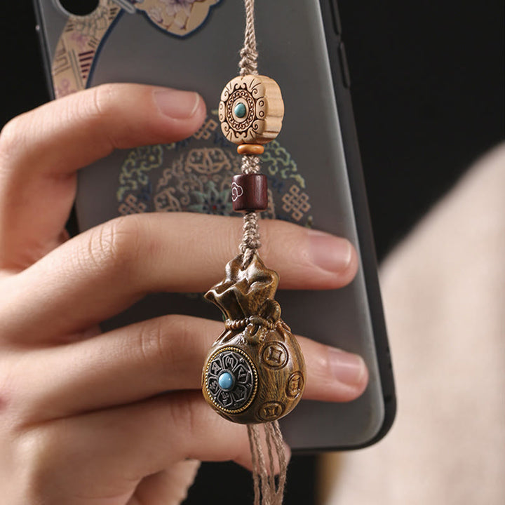 Buddha Stones Sandałowe Małe Liście Czerwone Drzewo Sandałowe Zielone Drzewo Sandałowe Om Mani Padme Hum Spokojny Brelok Telefon Wiszący Dekoracja