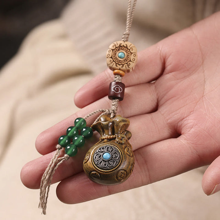 Buddha Stones Sandałowe Małe Liście Czerwone Drzewo Sandałowe Zielone Drzewo Sandałowe Om Mani Padme Hum Spokojny Brelok Telefon Wiszący Dekoracja