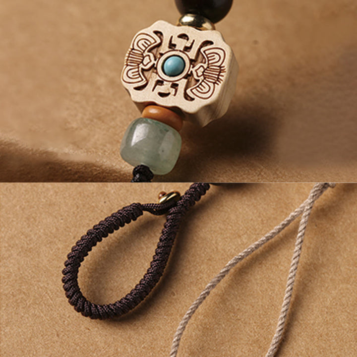 Buddha Stones Sandałowe Małe Liście Czerwone Drzewo Sandałowe Zielone Drzewo Sandałowe Om Mani Padme Hum Spokojny Brelok Telefon Wiszący Dekoracja