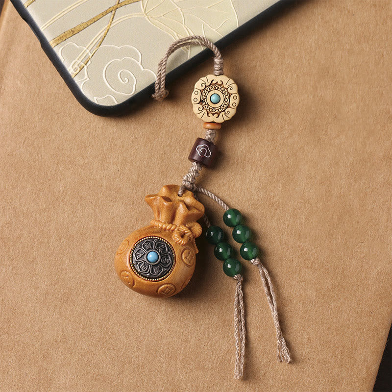 Buddha Stones Sandałowe Małe Liście Czerwone Drzewo Sandałowe Zielone Drzewo Sandałowe Om Mani Padme Hum Spokojny Brelok Telefon Wiszący Dekoracja