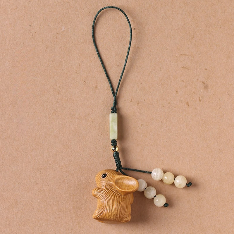 Buddha Stones Sandałowe Mały Liść Czerwony Sandałowiec Szczęśliwy Mini Królik Ochrona Brelok Telefon Wiszący Dekoracja