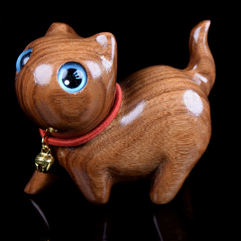 Buddha Stones Rzeźba z palisandru Kot Ciepło Dekoracja Domu - Niebieski około 65*32*48mm - image 1