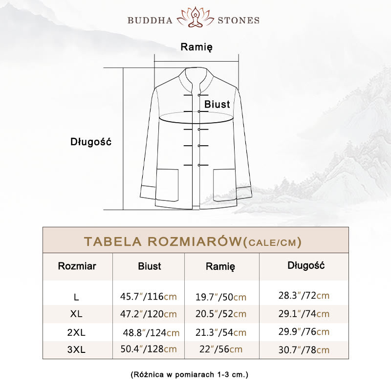 Buddha Stones 2-częściowy Tang Suit Dragon Frog-Button Męska koszula z długim rękawem i spodniami Zestaw ubrań - image 6