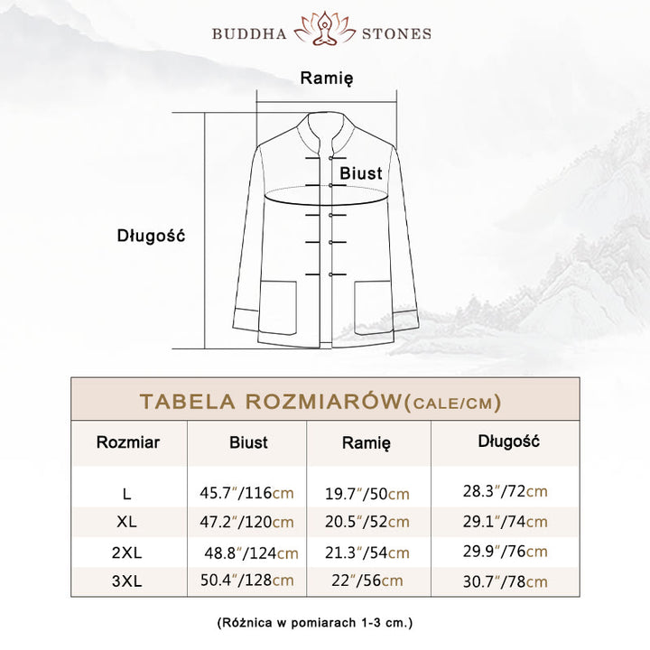 Buddha Stones 2-częściowy Tang Suit Dragon Frog-Button Męska koszula z długim rękawem i spodniami Zestaw ubrań - image 6