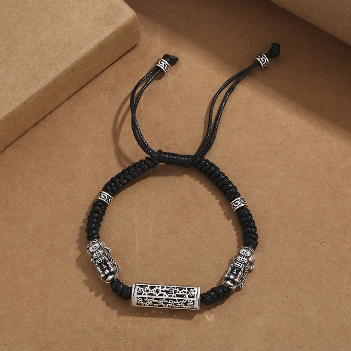 Buddha Stones Tybetańskie Czarny Sznur Miedziany Om Mani Padme Hum PiXiu Ochrona Pleciona Bransoletka