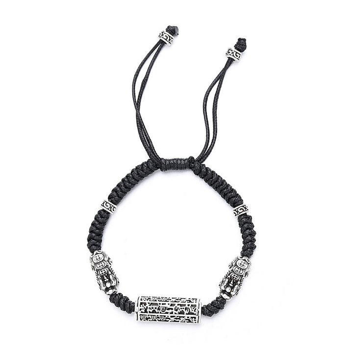 Buddha Stones Tybetańskie Czarny Sznur Miedziany Om Mani Padme Hum PiXiu Ochrona Pleciona Bransoletka