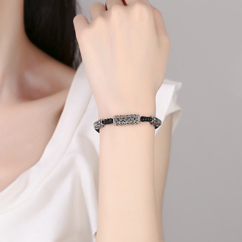 Buddha Stones Tybetańskie Czarny Sznur Miedziany Om Mani Padme Hum PiXiu Ochrona Pleciona Bransoletka