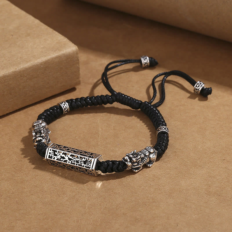 Buddha Stones Tybetańskie Czarny Sznur Miedziany Om Mani Padme Hum PiXiu Ochrona Pleciona Bransoletka