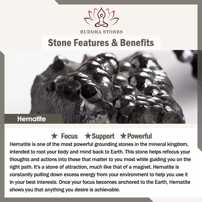 Buddha Stones Żyją w Chwili Charoite Hematyt Potężna Bransoletka
