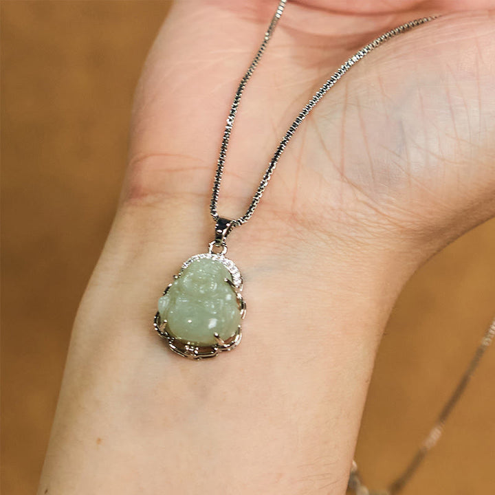 Buddha Stones Naturalny Hetian Jade Śmiejący się Budda Naszyjnik Obfitość Wisiorek - image 4