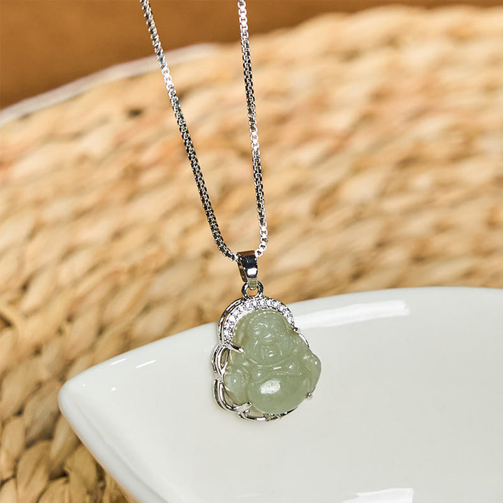 Buddha Stones Naturalny Hetian Jade Śmiejący się Budda Naszyjnik Obfitość Wisiorek - image 3